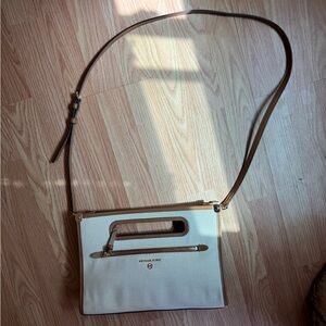 MICHAEL KORS Cream and Tan Crossbody with Top Cutout Handle
